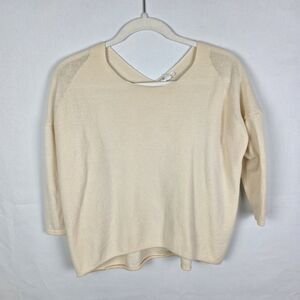 HELMUT LANG Women's 100% Wool Pullover Sweater Beige Knit Size Medium Back V